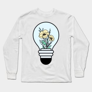 Light Bulb With Yellow Flowers Long Sleeve T-Shirt